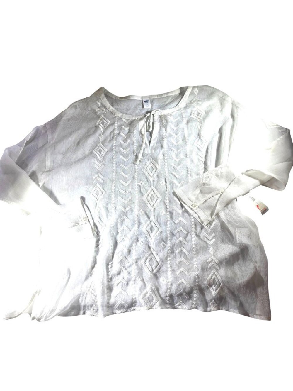 Peasant Blouse Old Navy Womens Sheer Embroidered L White Long Sleeve boho